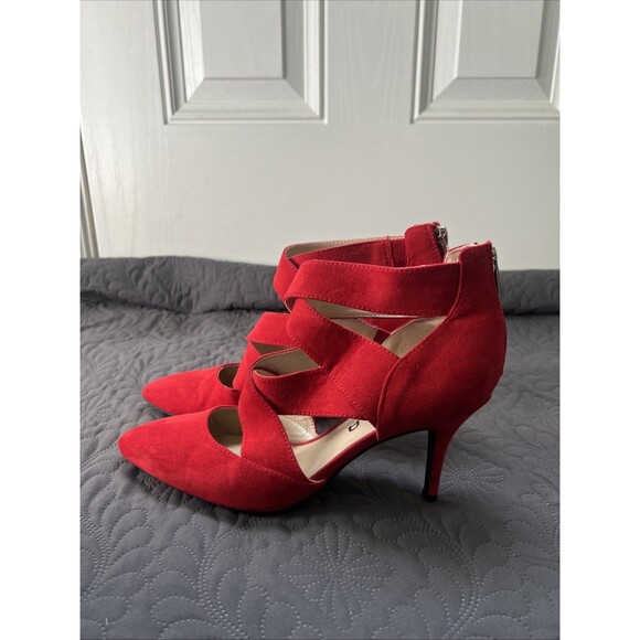 Unisa Unhanna Red Suede Crisscross Zip Back High Heel Pump SZ8.5M Glam Chic Cute - Picture 4 of 12